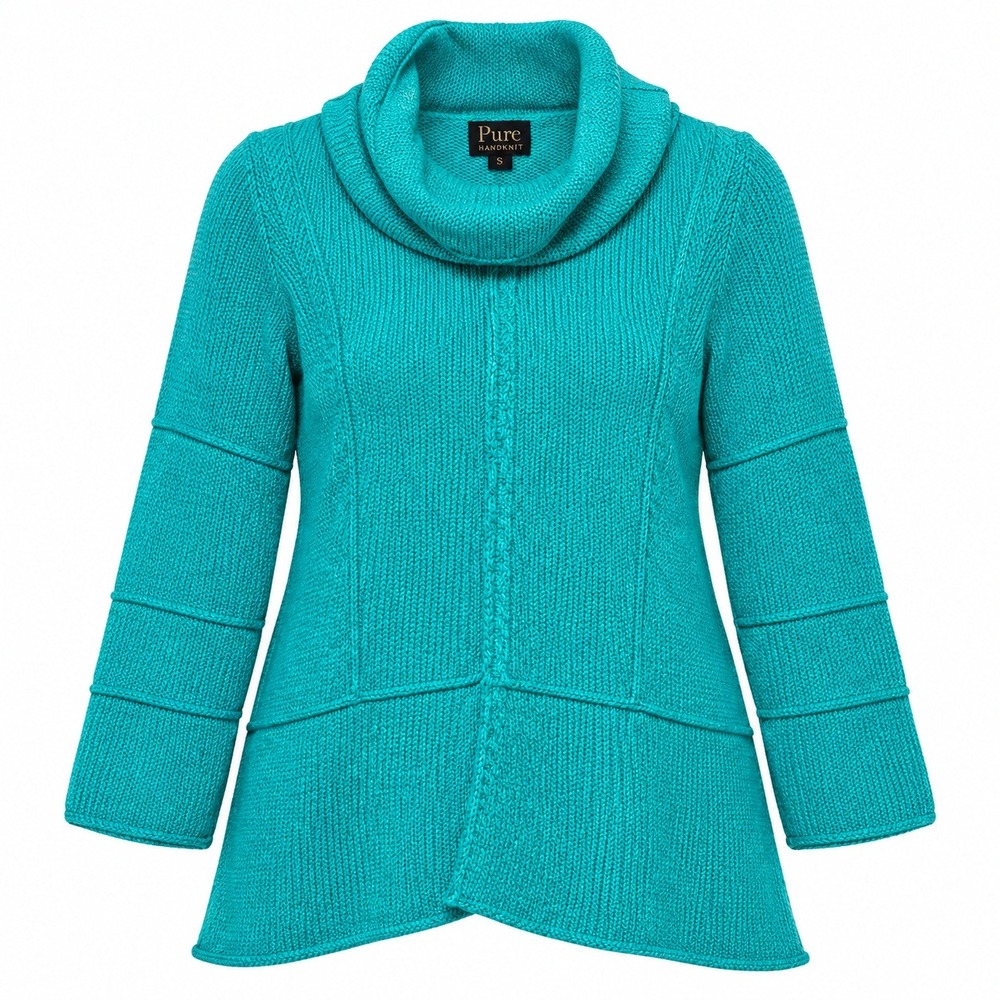 Pure Handknit Coastal Boho Wool Blend Cowl Neck Sweater Womens XS/S Lagenlook